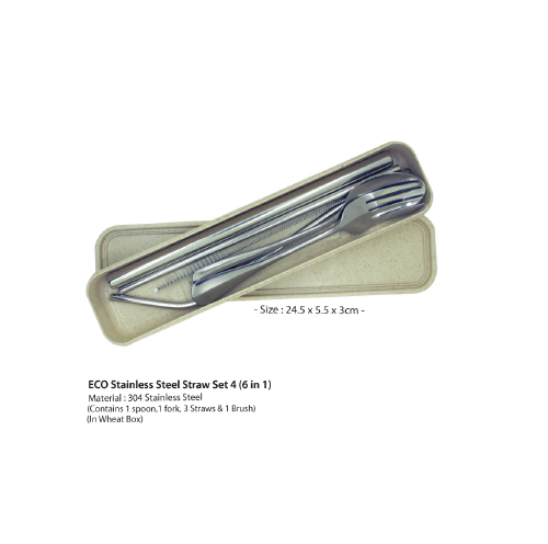 Stainless Steel Cutlery Straw Set with Wheat Straw Box