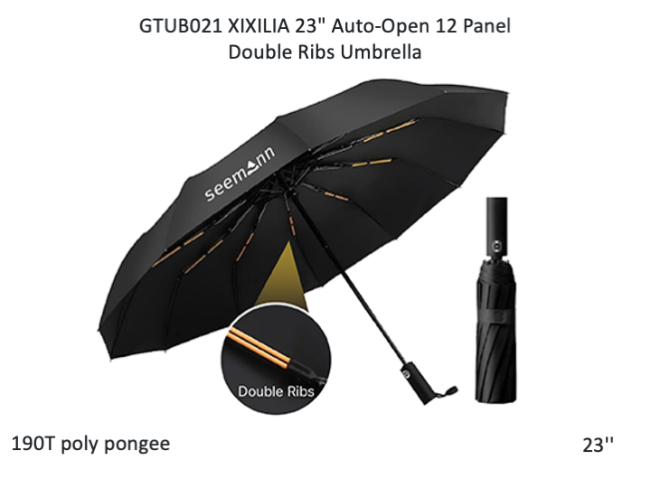 XIXILIA 23" Auto-Open 12 Panel Double Ribs Umbrella