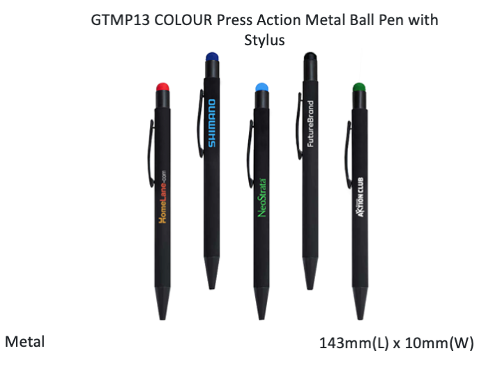 COLOUR Press Action Metal Ball Pen with Stylus