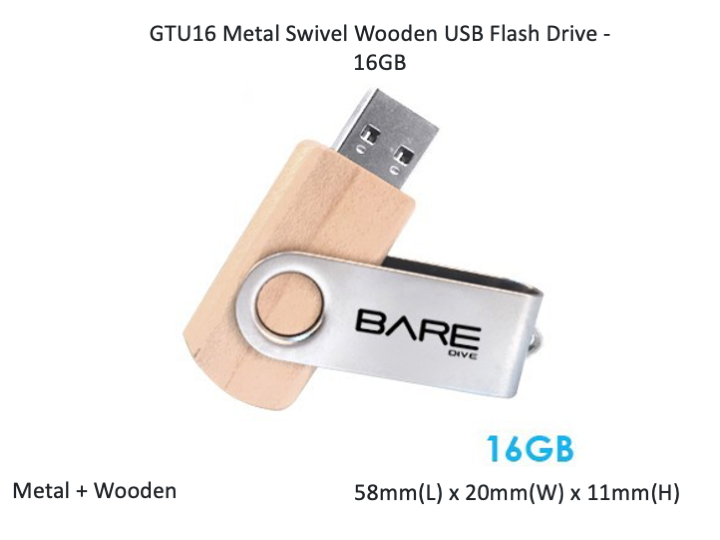Metal Swivel Wooden USB Flash Drive - 16GB