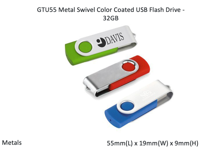 GTU55 Metal Swivel Color Coated USB Flash Drive - 32GB