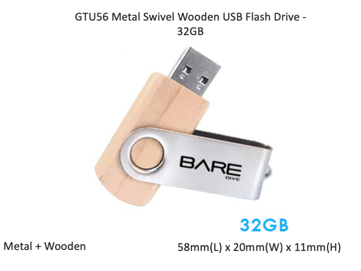 Metal Swivel Wooden USB Flash Drive - 32GB